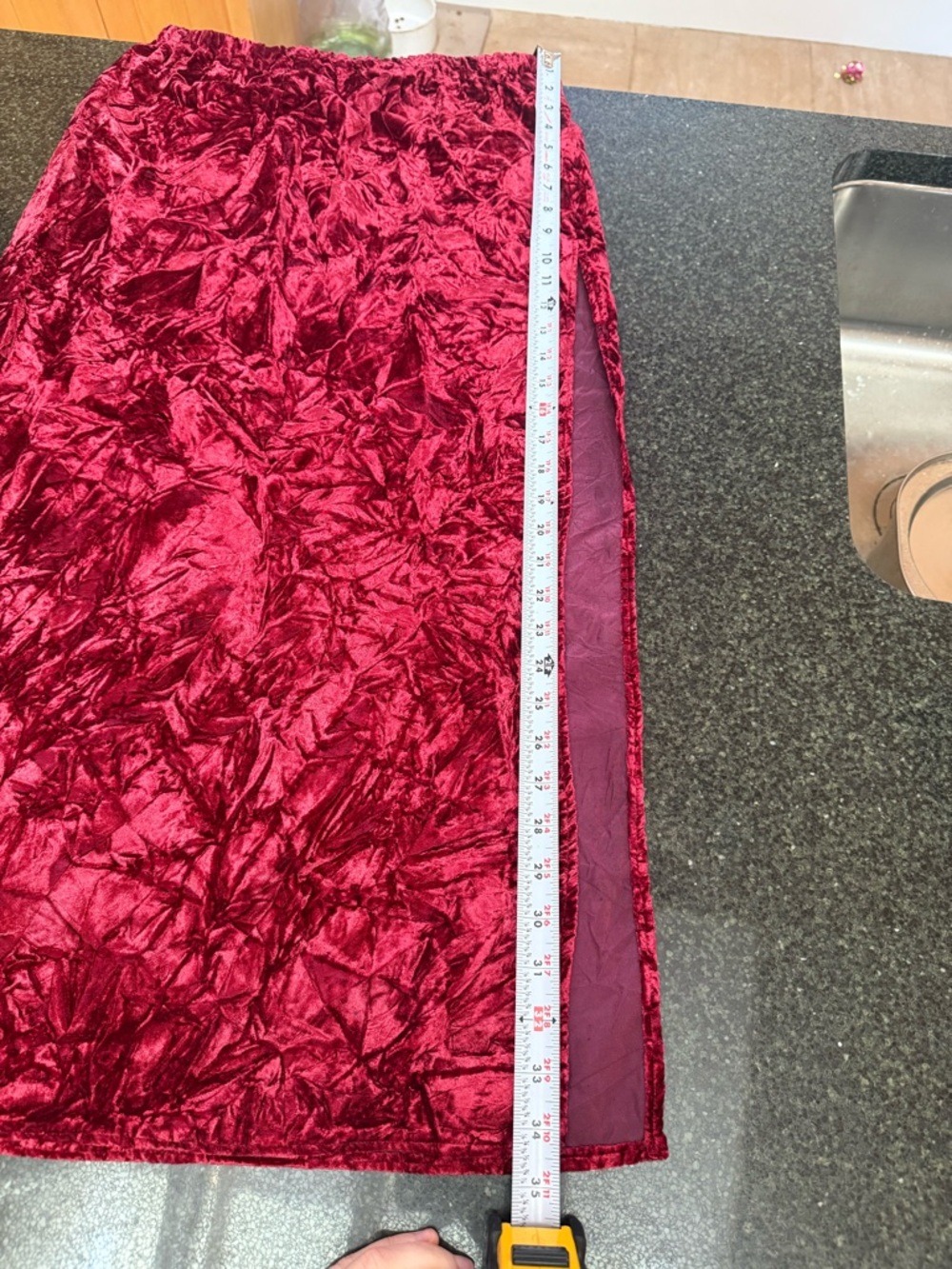 Crushed Velvet Midi Skirt in Deep Wine Side Slit - Picture 3 of 3